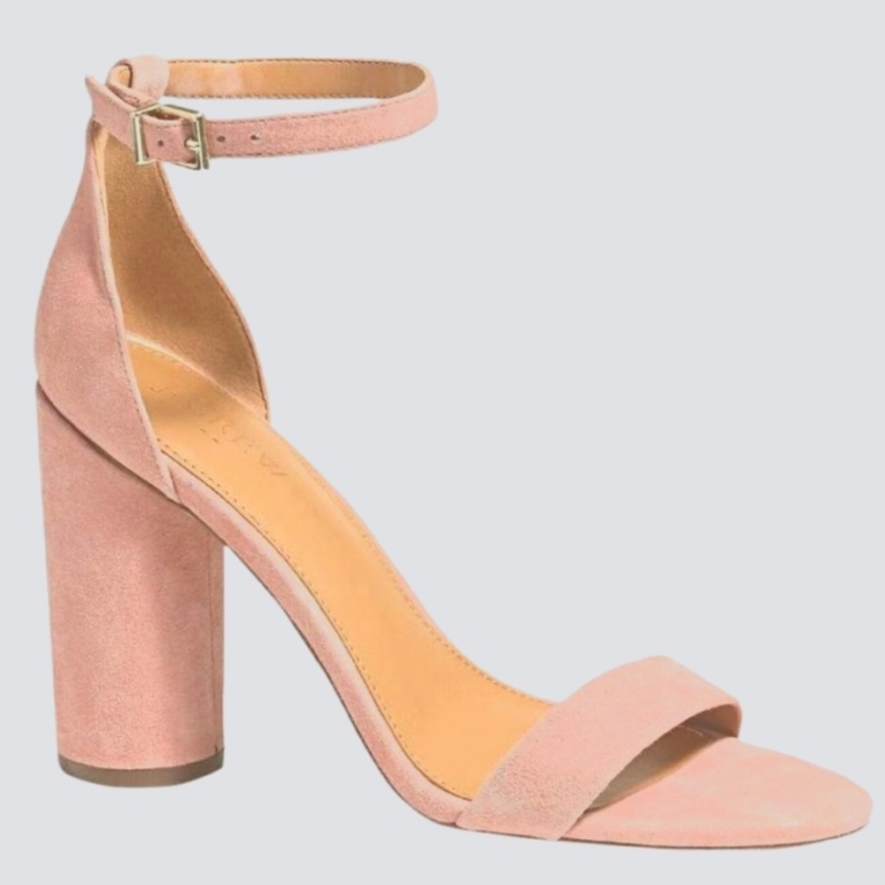 J Crew NEW Blush Pink Guava Suede Round Block
Heel Ankle Strap Sandals 9.5